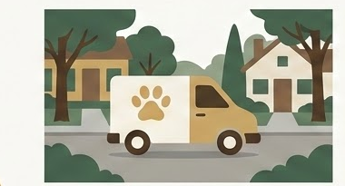 Van driving through neighborhood