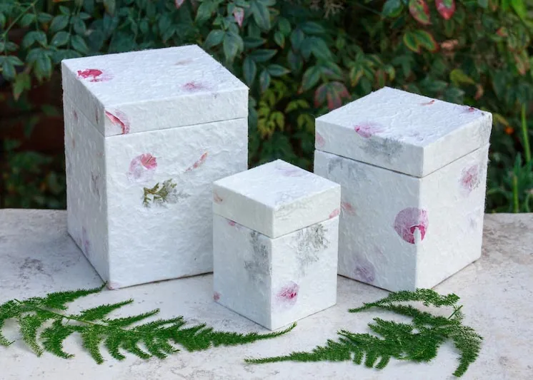 Floral integrity biodegradable paper urn made from mulberry bark
