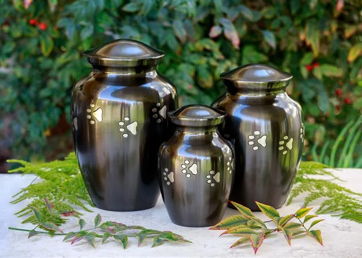 Paw print vase urn shown in three sizes